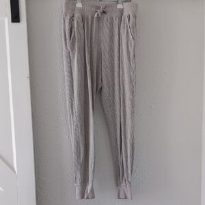 Women's Grey Ribbed Sweatpants With Drawstring And Pockets, 16" Waist W/ Stretch
